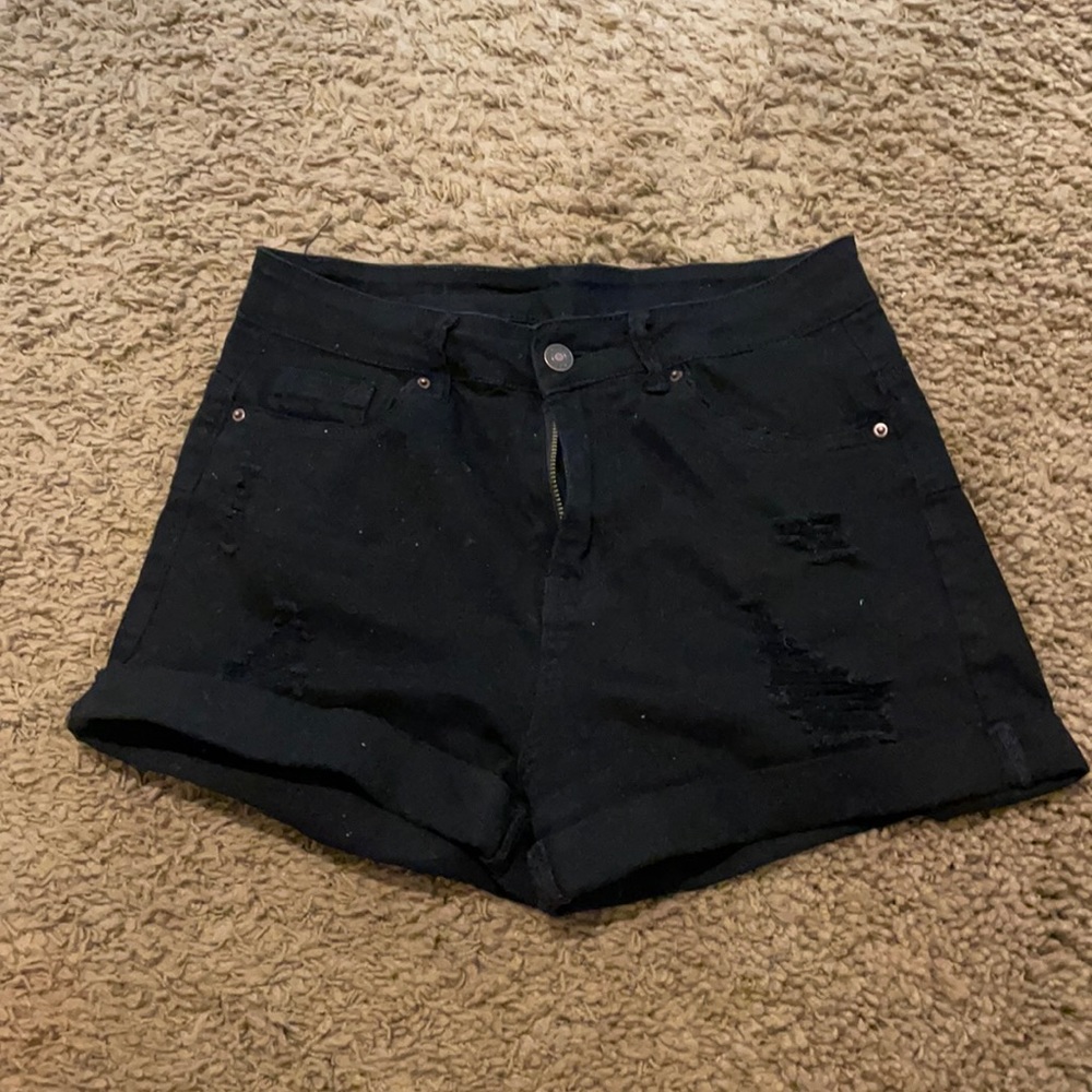 black jean shorts